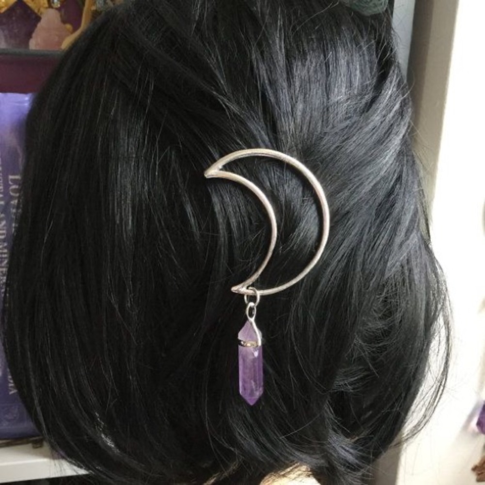 Crystal moon hair clip